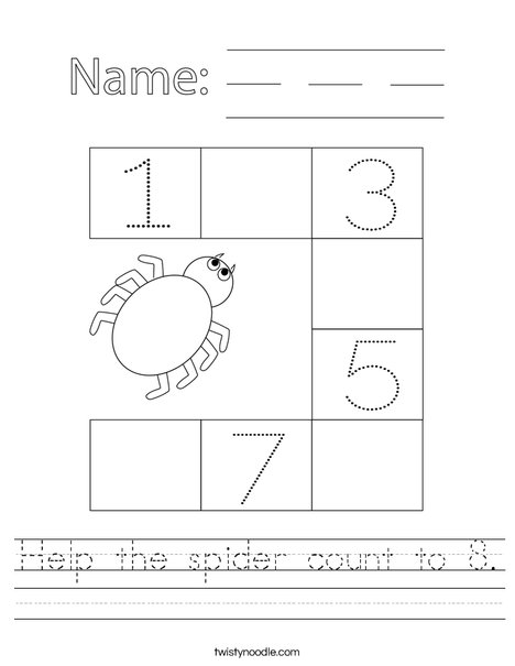 Help the spider count to 8. Worksheet