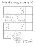 Help the turkey count to 10 Coloring Page