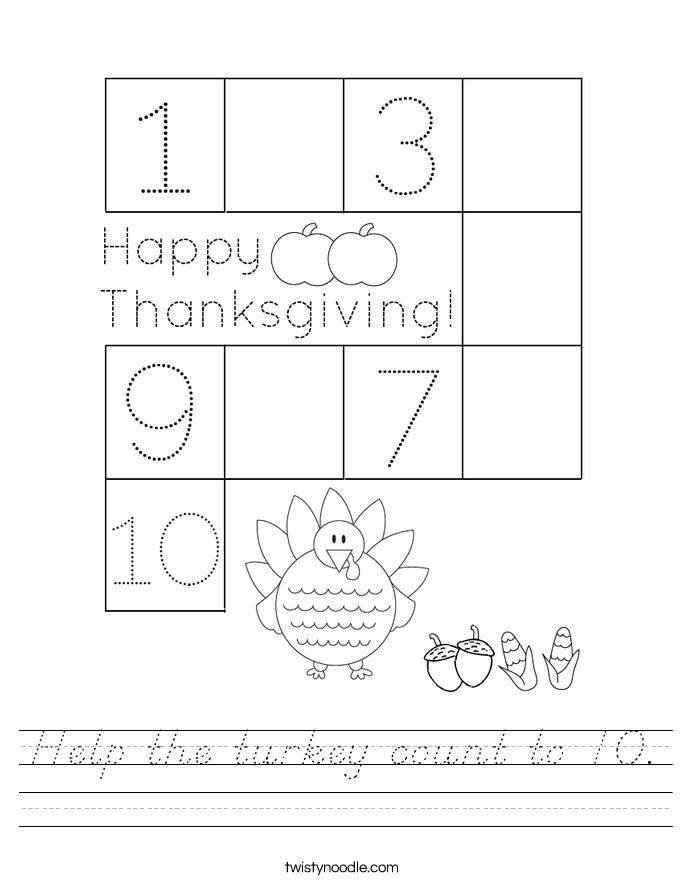 Help the turkey count to 10. Worksheet