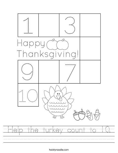 Help the turkey count to 10. Worksheet