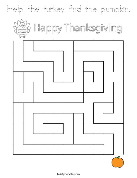 Help the turkey find the pumpkin. Coloring Page