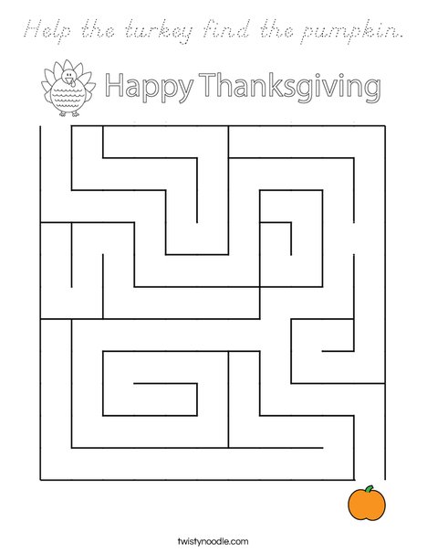 Help the turkey find the pumpkin. Coloring Page