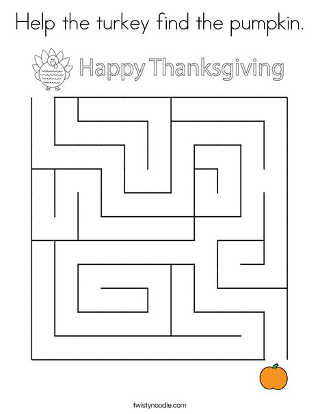 Help the turkey find the pumpkin. Coloring Page