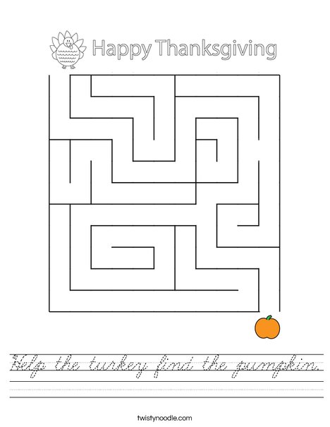 Help the turkey find the pumpkin. Worksheet
