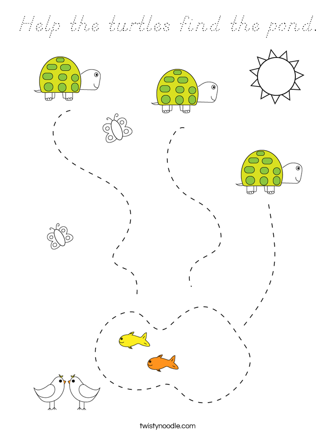 Help the turtles find the pond. Coloring Page