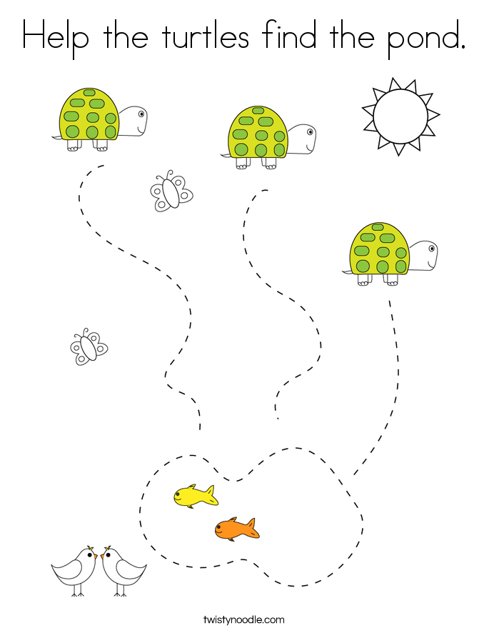 Help the turtles find the pond. Coloring Page