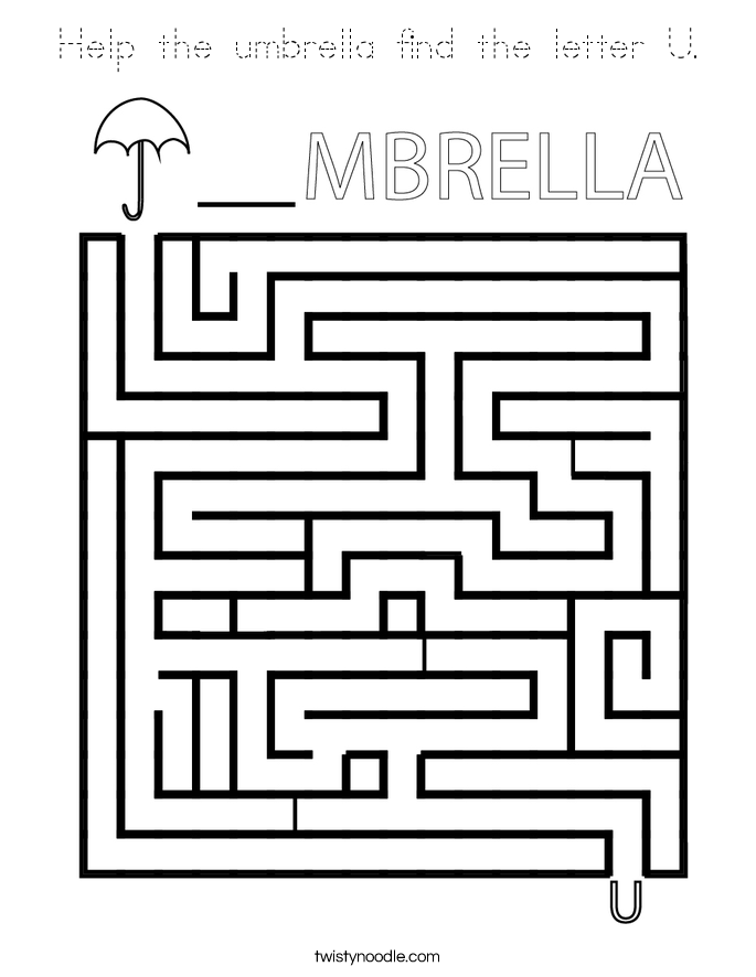 Help the umbrella find the letter U. Coloring Page