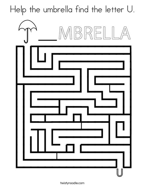 Help the umbrella find the letter U. Coloring Page