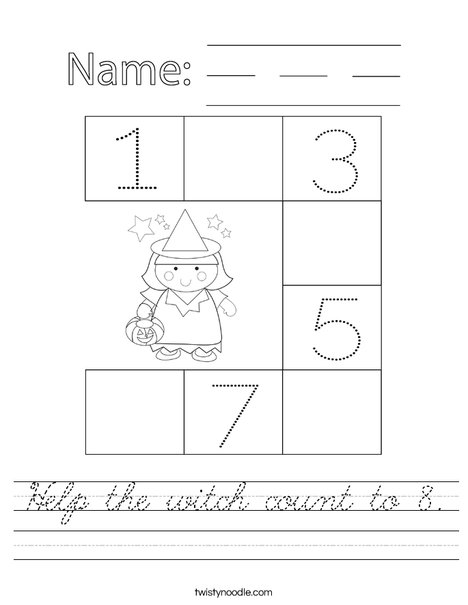 Help the witch count to 8. Worksheet