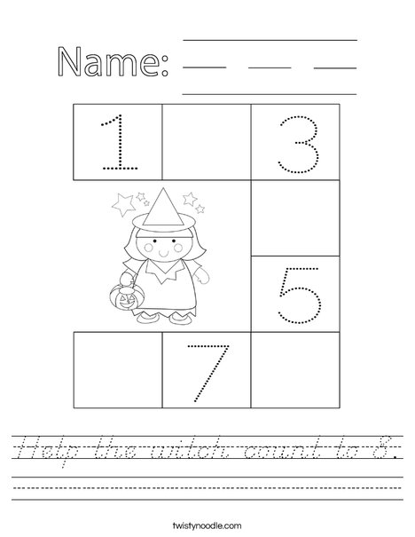 Help the witch count to 8. Worksheet