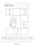 Help the witch count to 8. Worksheet