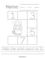 Help the witch count to 8 Handwriting Sheet