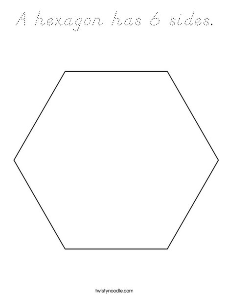 A hexagon has 6 sides Coloring Page - D'Nealian - Twisty Noodle