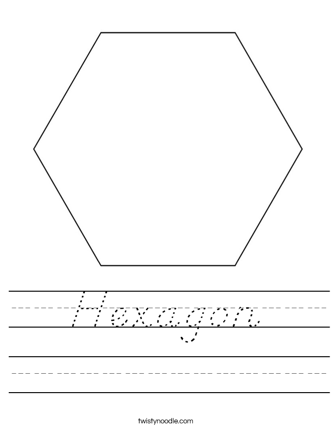 Hexagon Worksheet - D'Nealian - Twisty Noodle