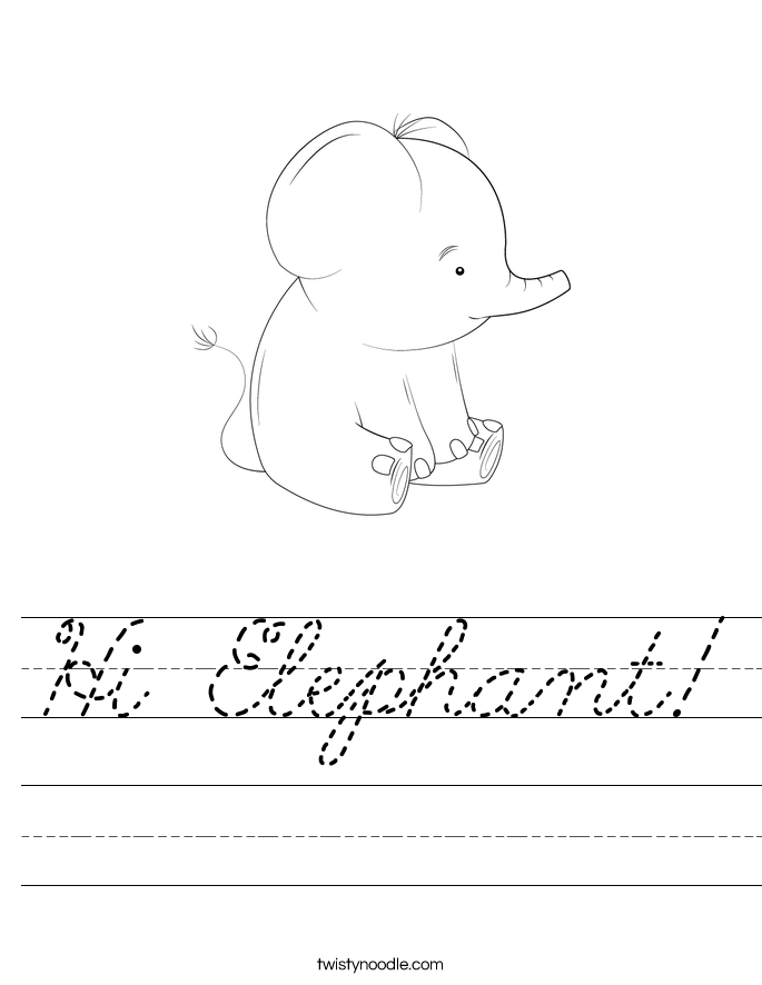 Hi Elephant Worksheet Cursive Twisty Noodle