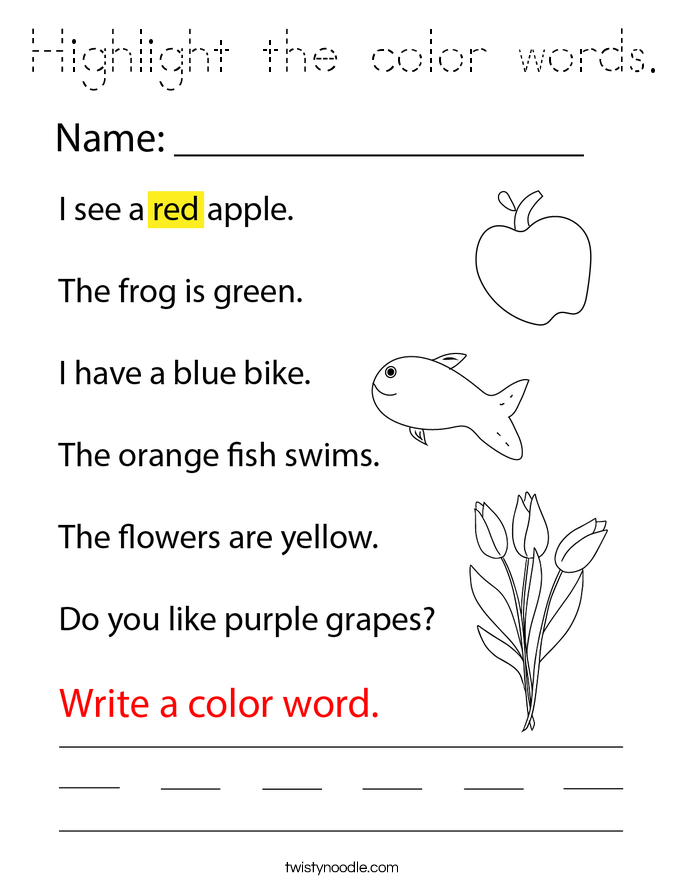 Highlight the color words. Coloring Page