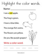 Highlight the color words Coloring Page
