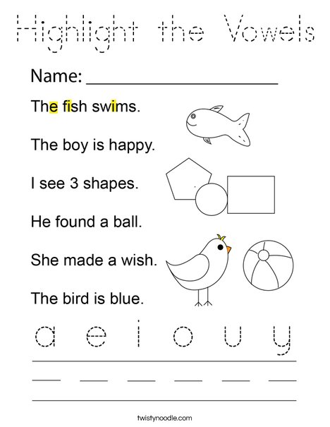 Highlight the Vowels Coloring Page