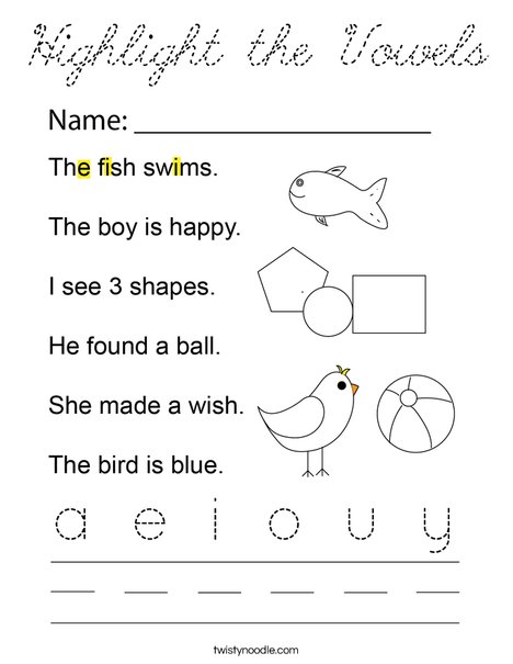 Highlight the Vowels Coloring Page