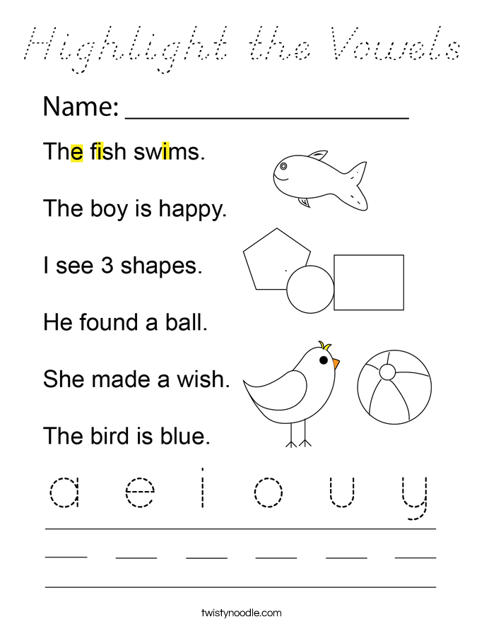 Highlight the Vowels Coloring Page