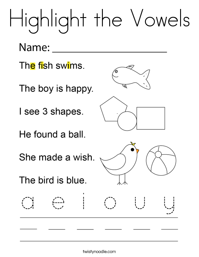Highlight the Vowels Coloring Page