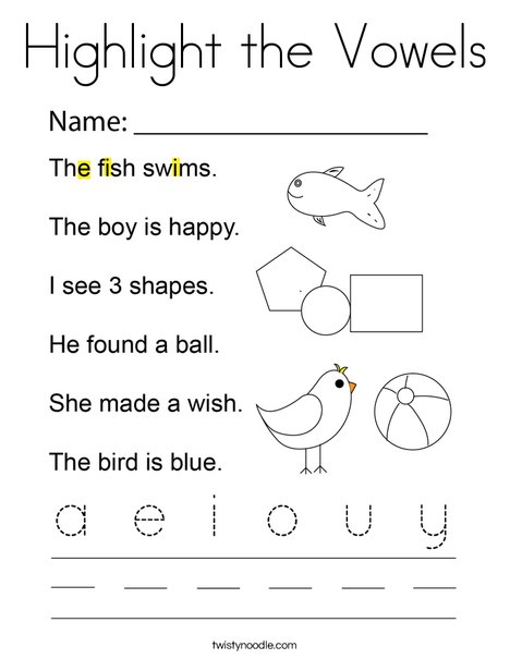 Highlight the Vowels Coloring Page