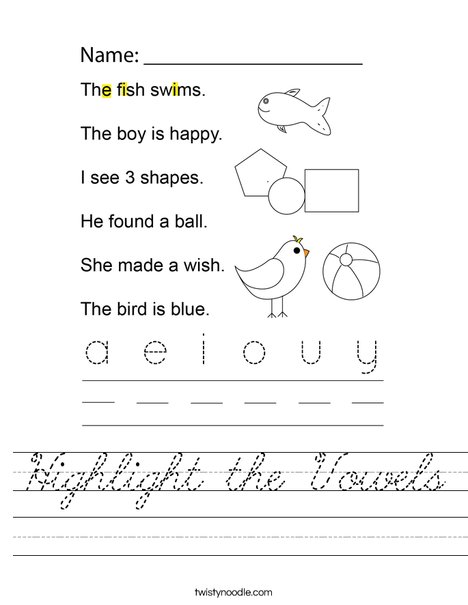 Highlight the Vowels Worksheet