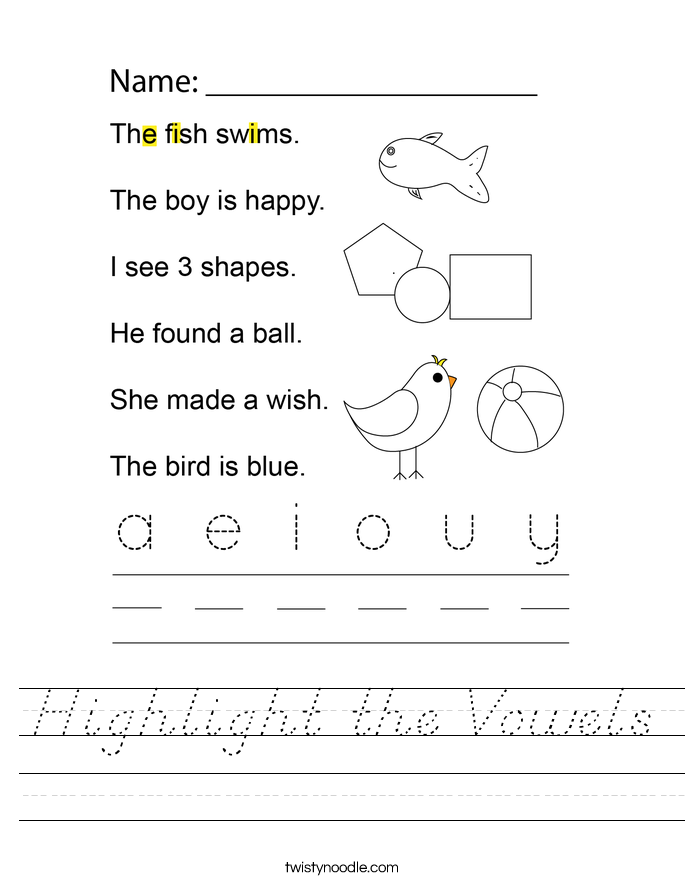 Highlight the Vowels Worksheet