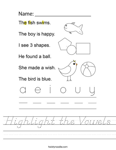 Highlight the Vowels Worksheet