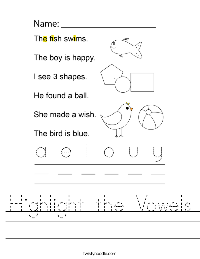 Highlight the Vowels Worksheet