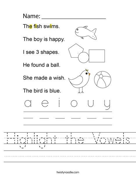 Highlight the Vowels Worksheet