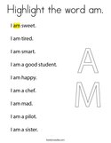 Highlight the word am Coloring Page