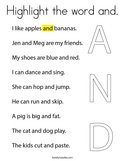 Highlight the word and Coloring Page