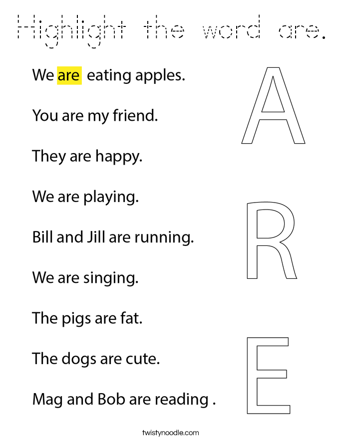 Highlight the word are. Coloring Page