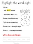 Highlight the word eight. Coloring Page