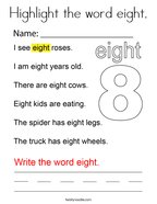 Highlight the word eight Coloring Page