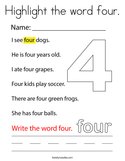 Highlight the word four Coloring Page