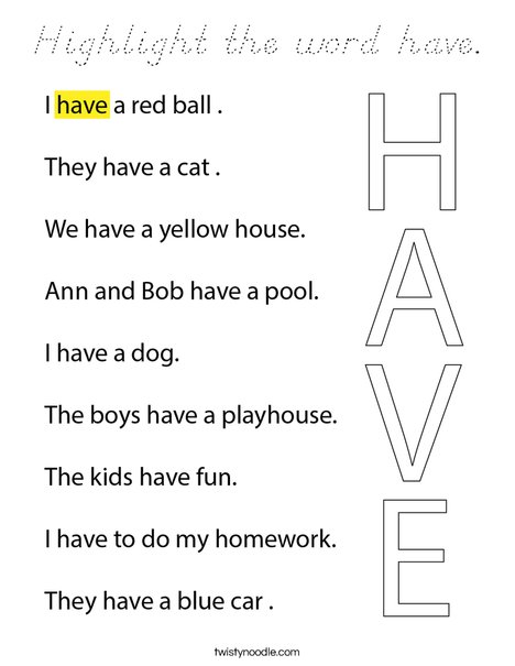 Highlight the word have. Coloring Page