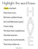 Highlight the word have Coloring Page