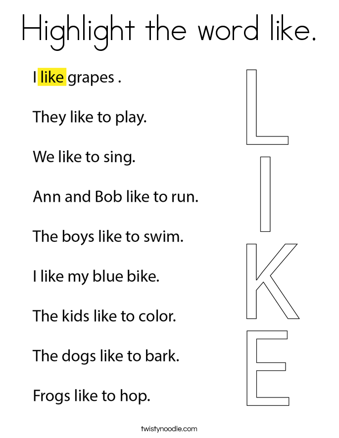 Highlight the word like. Coloring Page