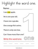 Highlight the word one Coloring Page