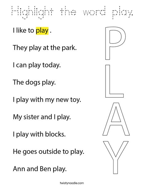 Highlight the word play. Coloring Page