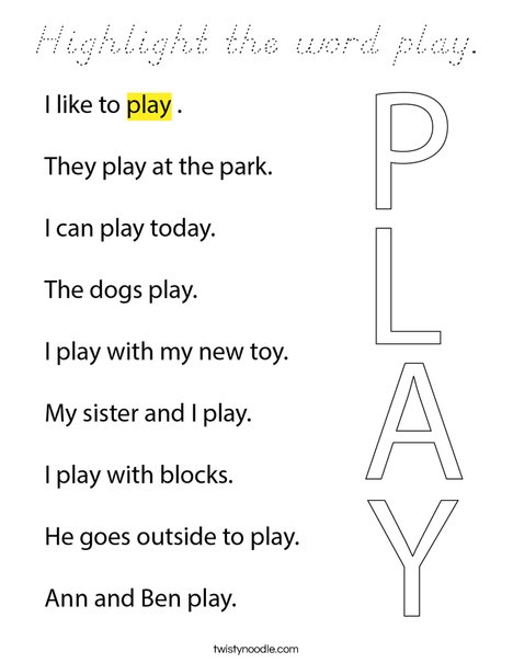 Highlight the word play. Coloring Page