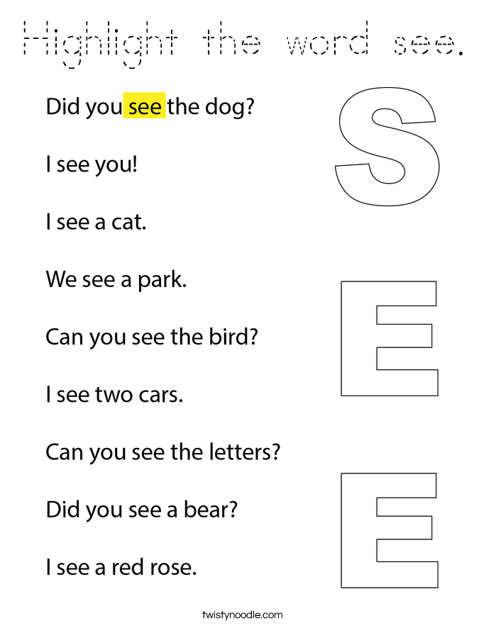 Highlight the word see. Coloring Page