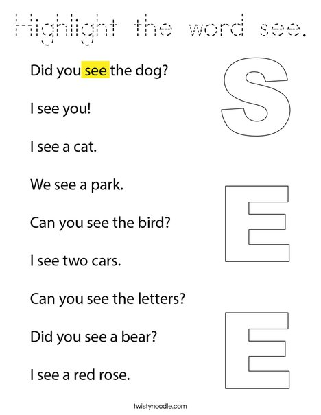 Highlight the word see. Coloring Page