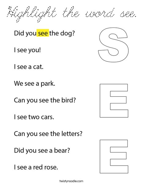 Highlight the word see. Coloring Page