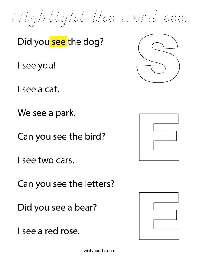 Highlight the word see. Coloring Page