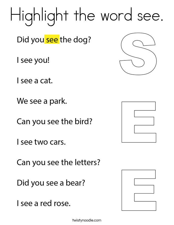 Highlight the word see. Coloring Page