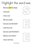 Highlight the word see. Coloring Page