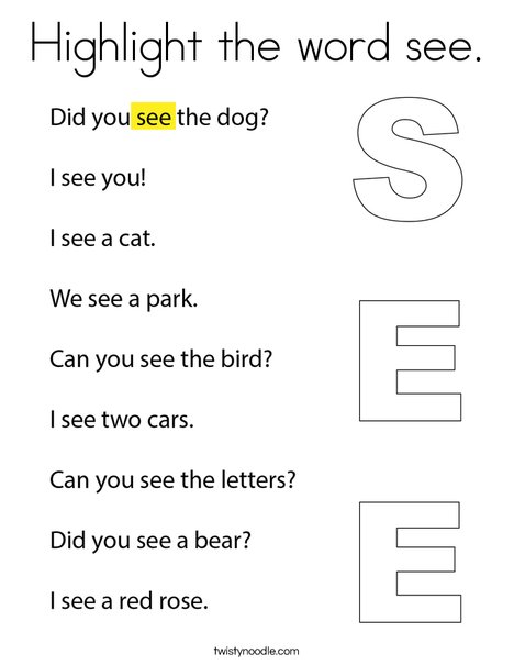 Highlight the word see. Coloring Page